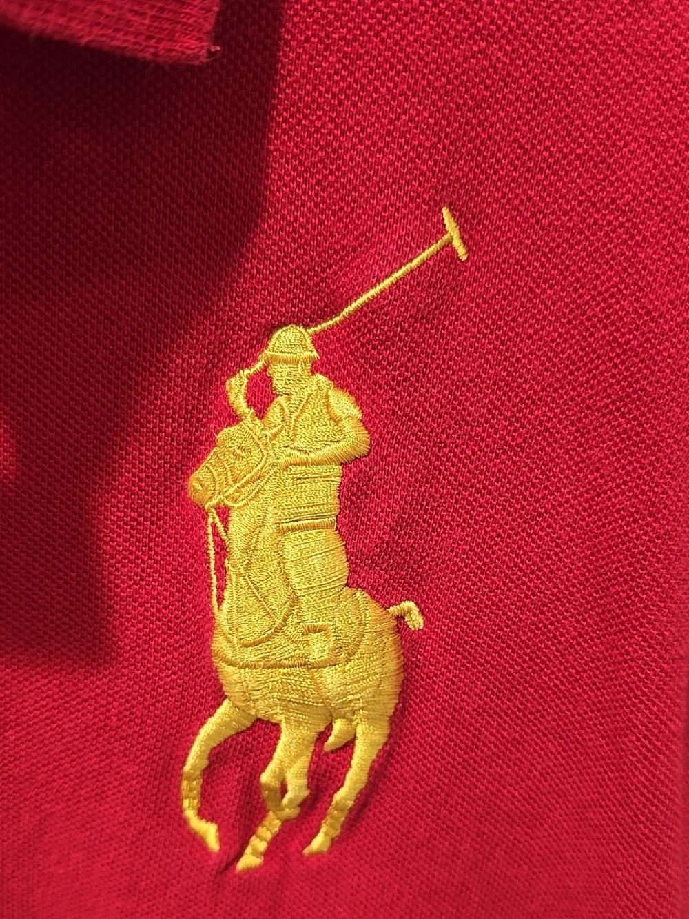Polo by Ralph Lauren Red Men's Short-Sleeve Polo with Yellow Pony - Picture 4 of 5